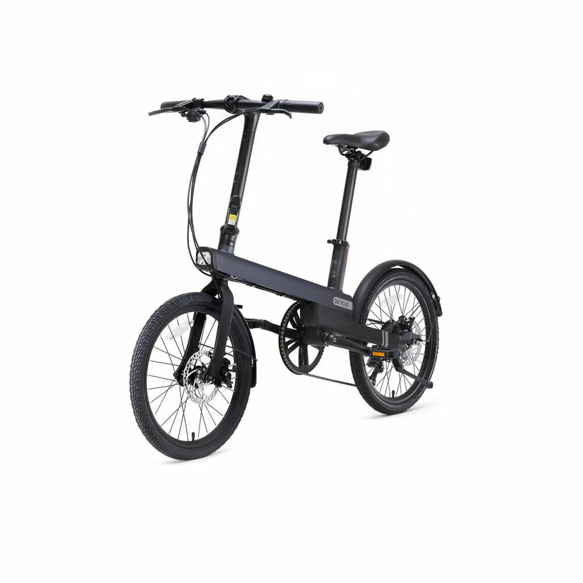 Black folding bicycle on a white background