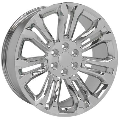 A polished chrome multi-spoke alloy wheel rim shown at a three-quarter angle on a plain white background. Best automotive parts and accessory online shop. Axis-Dynamics.