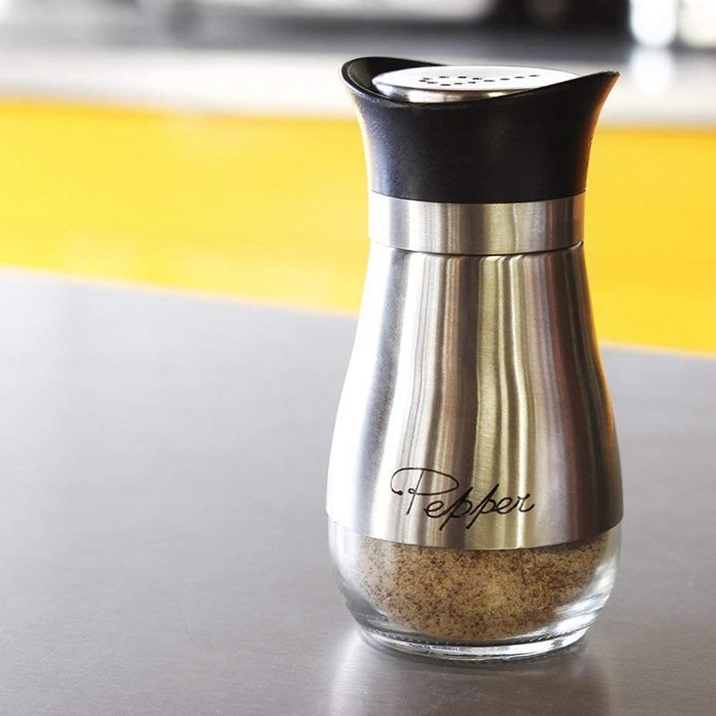 Axis-Dynamics | Salt and Pepper Shakers Stainless Steel Glass Set BPA Free, 4oz
