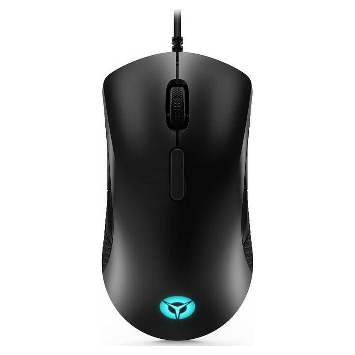 A black wired gaming mouse with a glowing cyan logo on the bottom front, shown against a plain white background. Best computer parts and accessories online shop Axis-Dynamics 