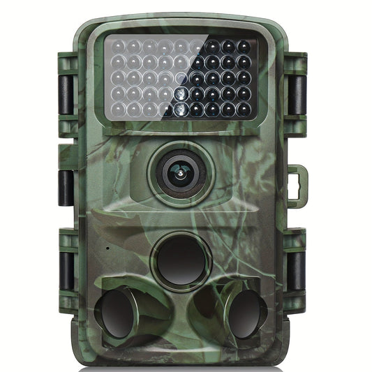 Camouflage-patterned wildlife camera on a white background