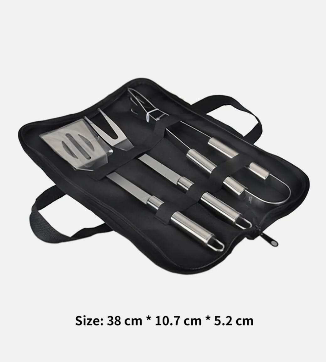 Set of barbecue tools in a black carrying case on a white background