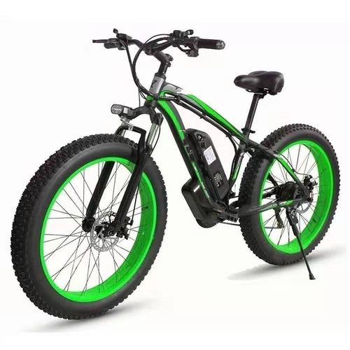 Electric bike with green rims on a white background