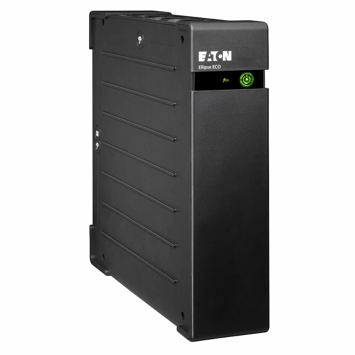 Black Eaton power supply unit on a white background