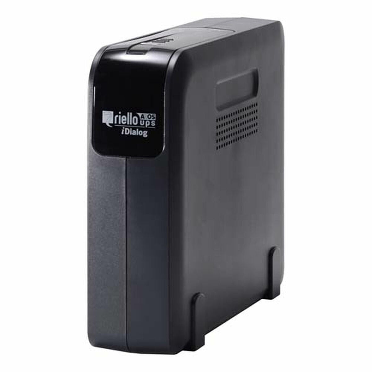 Black power supply unit with Riello UPS logo on a white background