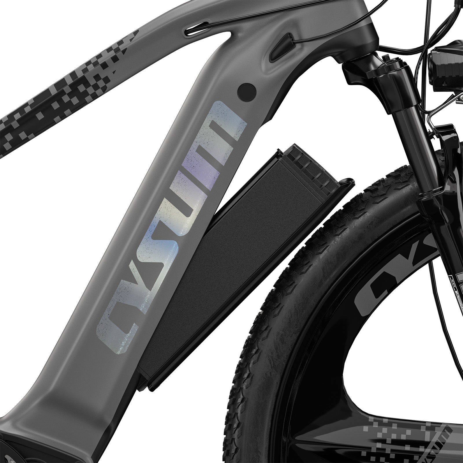 Close-up of a bicycle with a visible brand logo on the frame.
