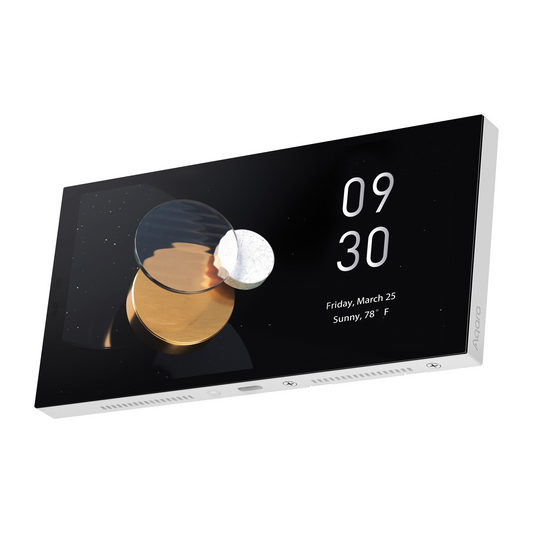 Digital clock with weather display on a white background
