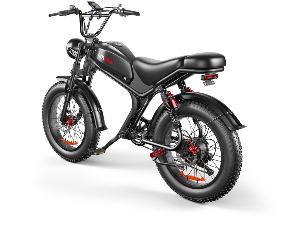 Black electric bike with red accents on a white background