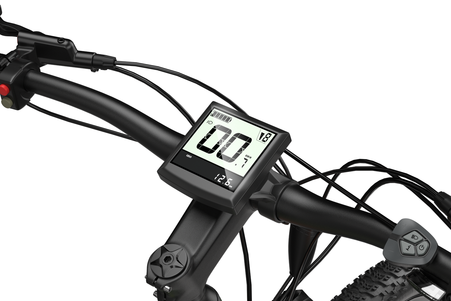 Bicycle handlebar with digital speedometer on a white background