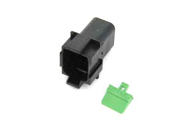 Black plastic component with a green clip on a white background.  Best automotive parts and accessory online shop. Axis-Dynamics.