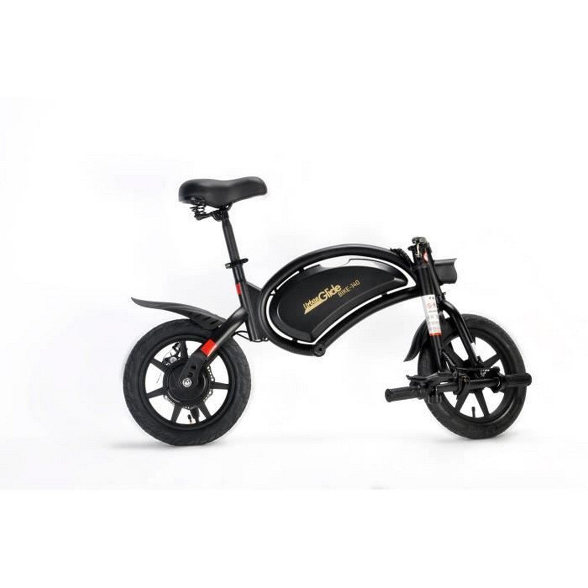 Black electric bike with visible branding on a white background