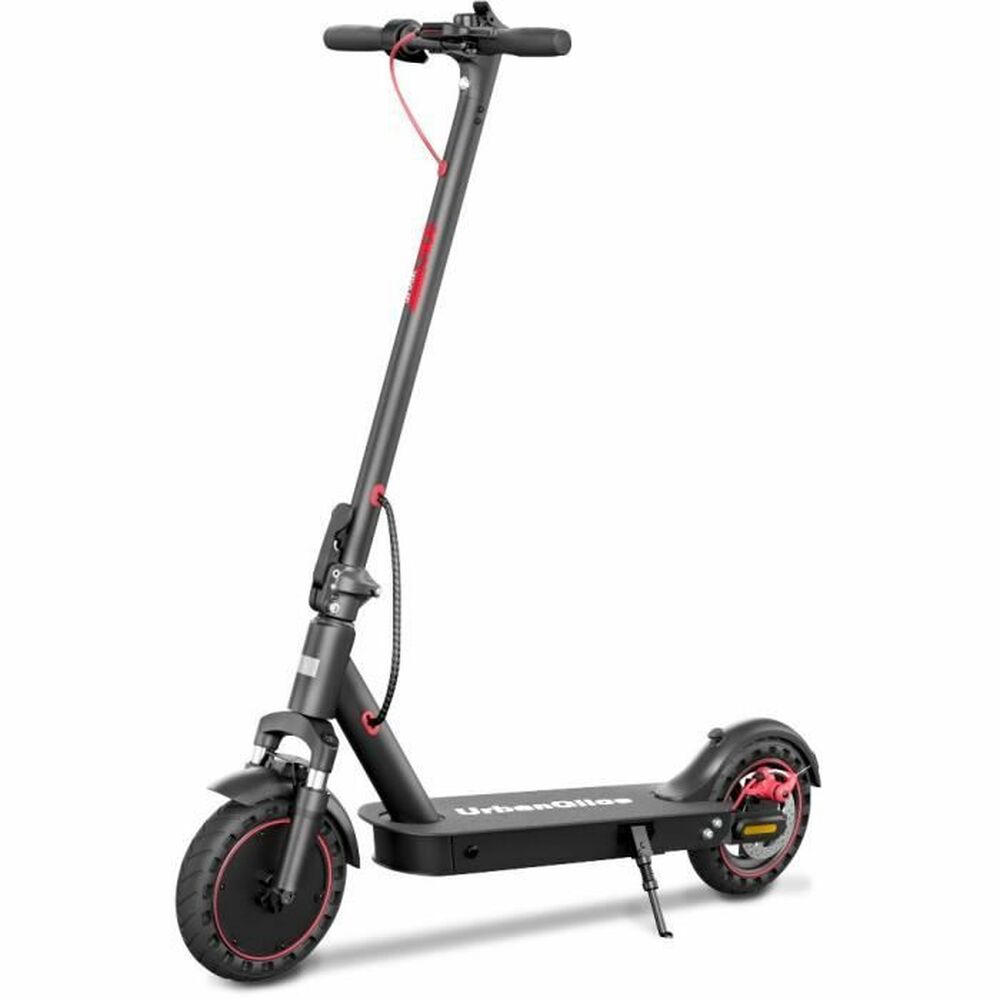 Black electric scooter with red accents on a white background
