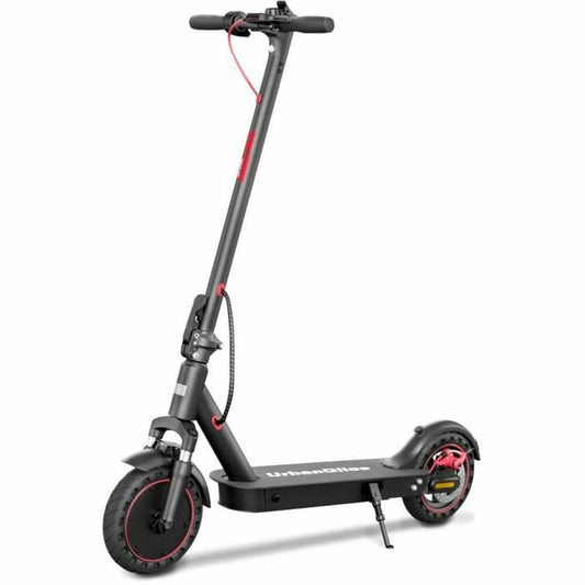 Black electric scooter with red accents on a white background
