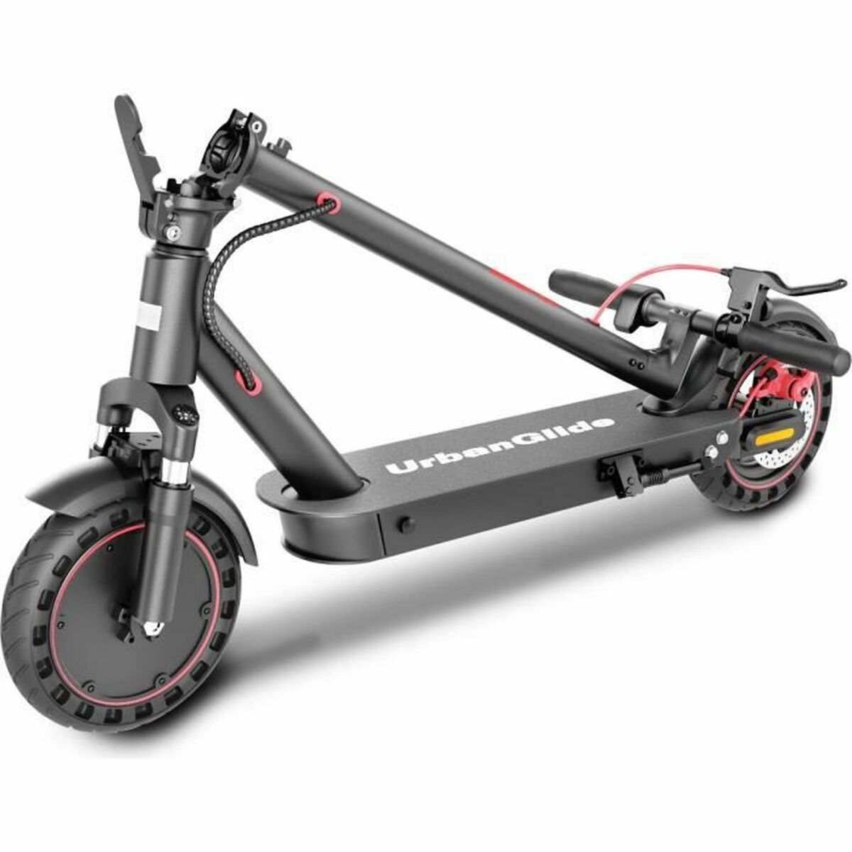 Black electric scooter with 'UrbanGlide' branding on a white background