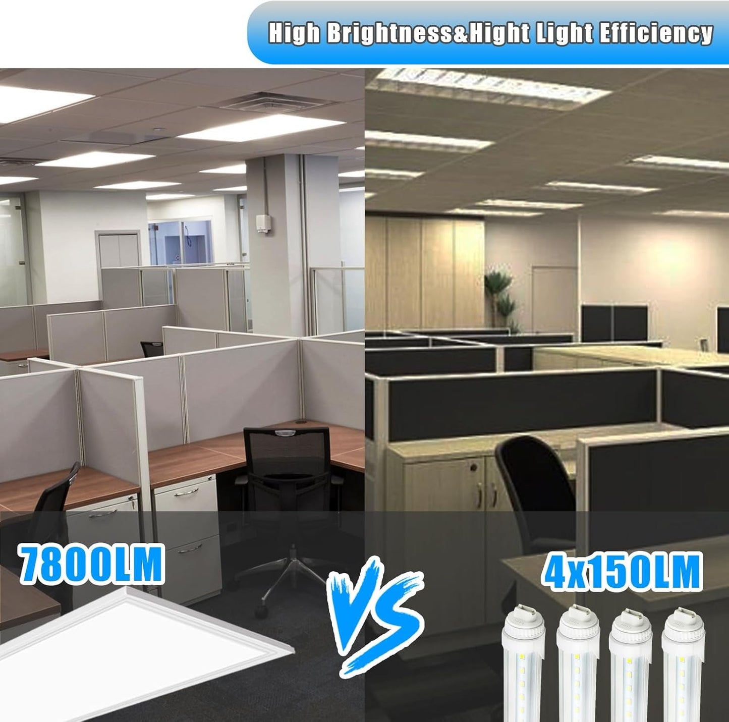 2x4 LED Flat Panel Light 4 Pack Dimmable 7800LM 5000K Ceiling Lighting