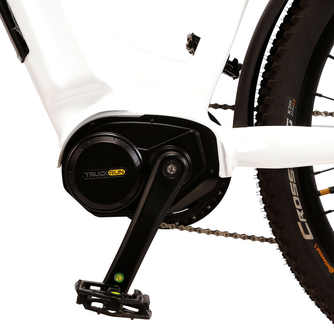 Close-up of a bicycle with an electric bike conversion kit on a white background