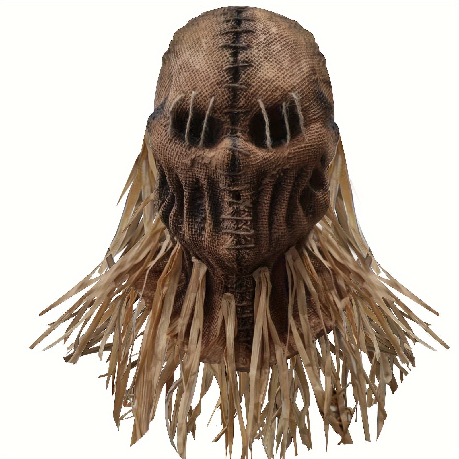 Scary mask with brown texture and long hair on a white background