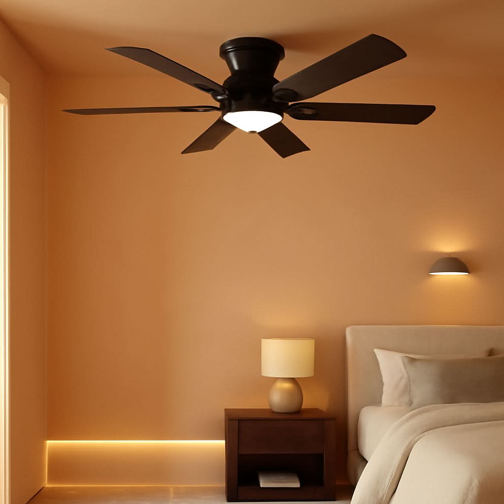 56Inch Jet Black Ultra Quiet Flush Mount Ceiling Fan