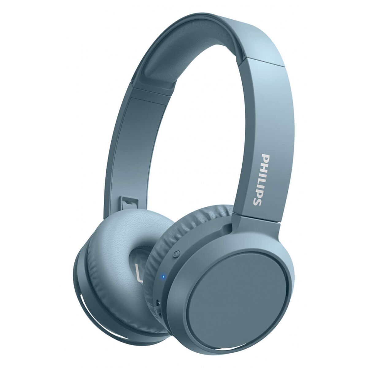 Blue Philips headphones on a white background