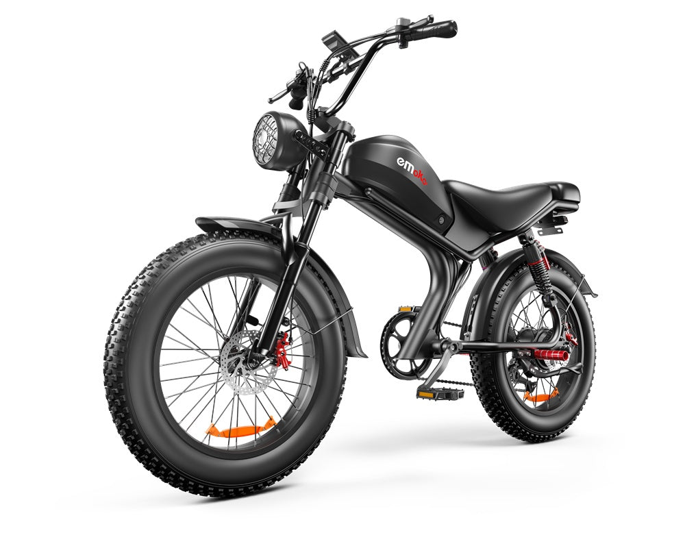Black electric bike with visible branding on a white background