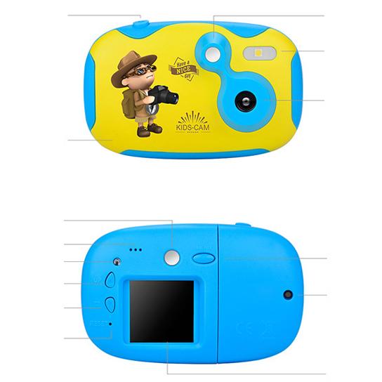 Children's camera with cartoon character on a white background