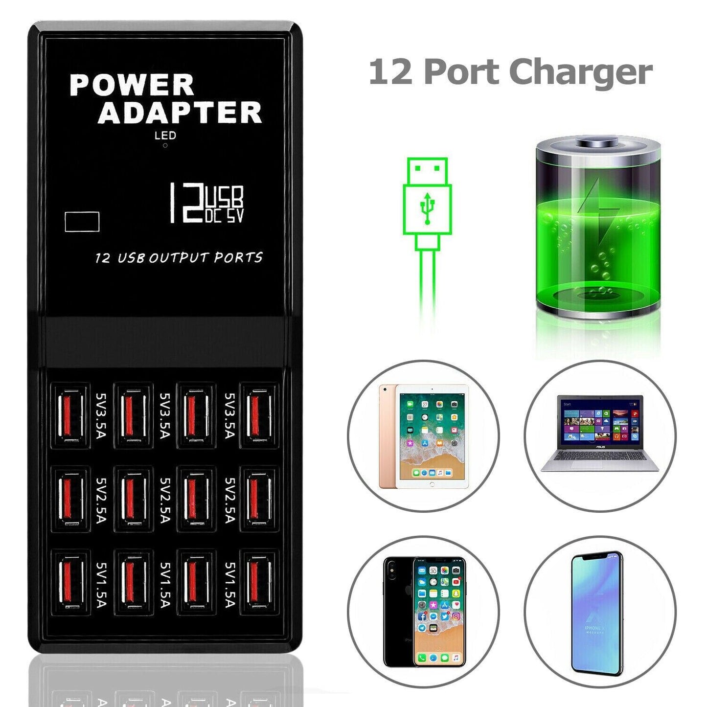 Multi 12 Port USB Charging Station Hub Desktop Wall Cell Phone Charger | Axis-Dynamics