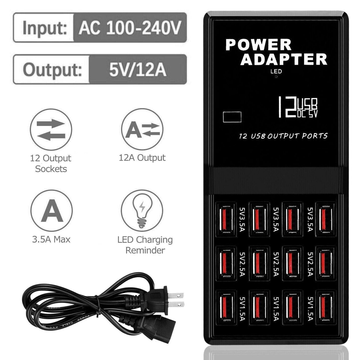 Multi 12 Port USB Charging Station Hub Desktop Wall Cell Phone Charger | Axis-Dynamics
