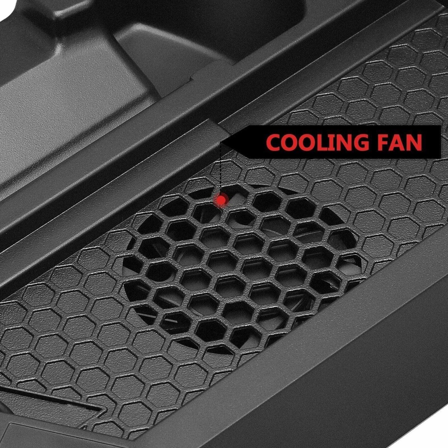 Close-up of a cooling fan with honeycomb design on a black background