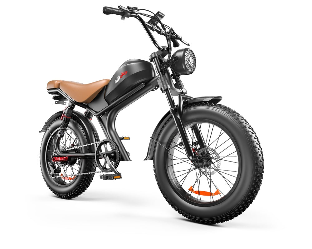 Electric bike with a brown seat on a white background