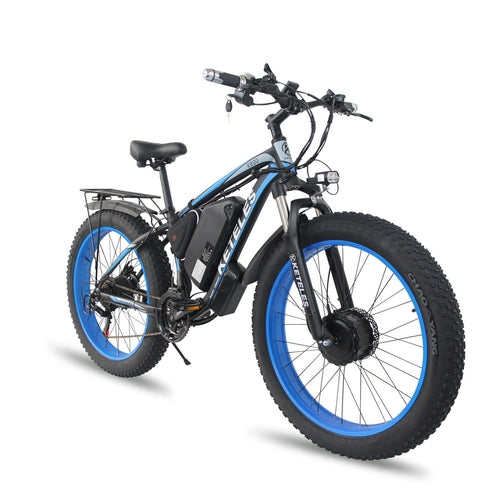 Electric bike with blue accents on a white background