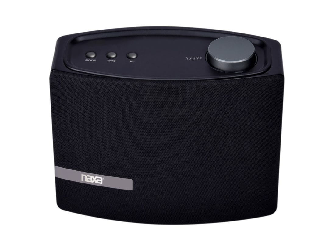 Black electronic device with control buttons on a white background