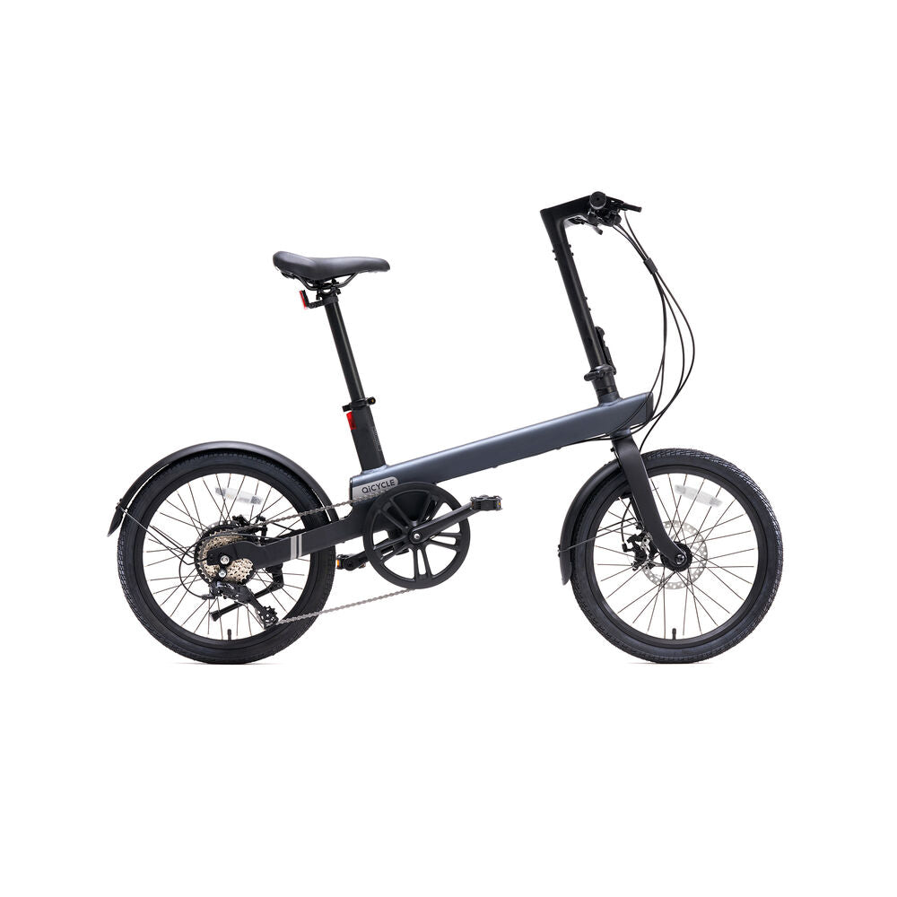 Black folding bicycle on a white background