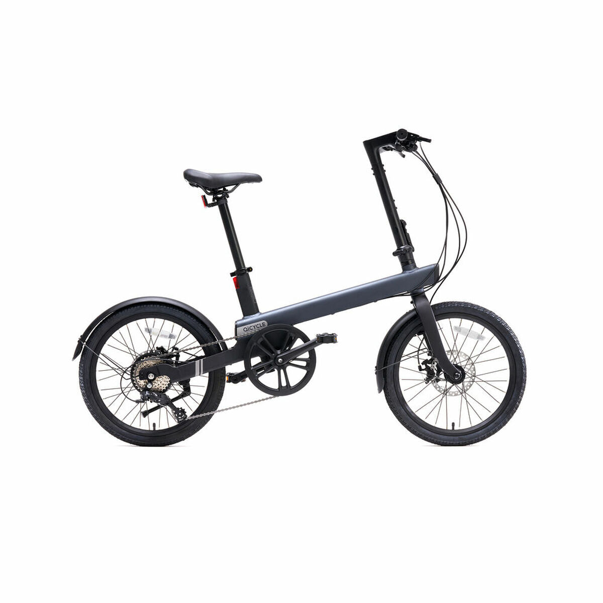 Black folding bicycle on a white background