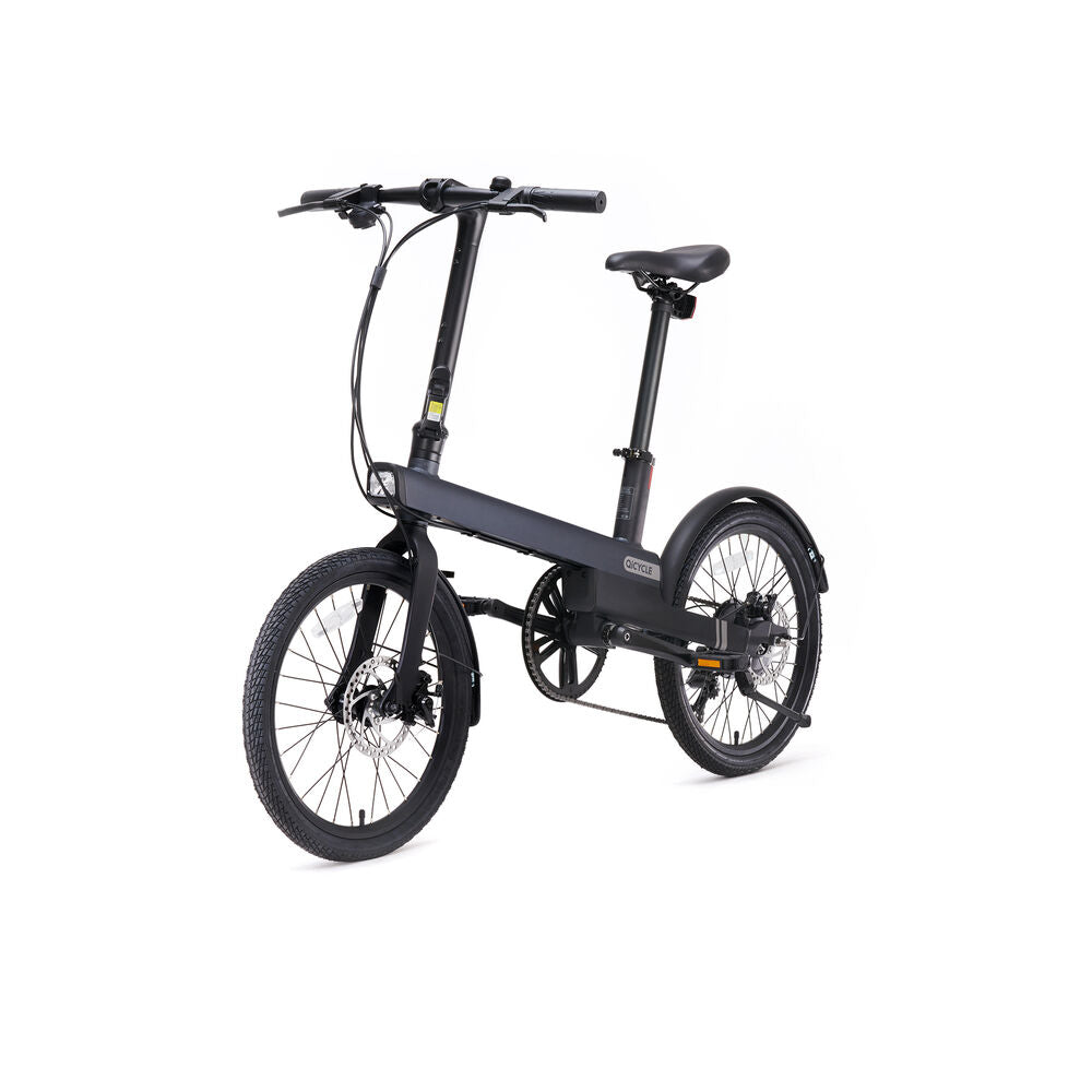 Black folding bicycle on a white background