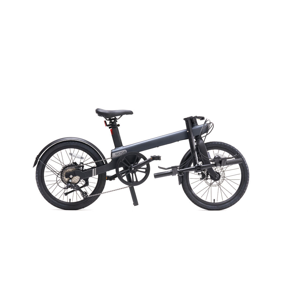 Black folding bicycle on a white background