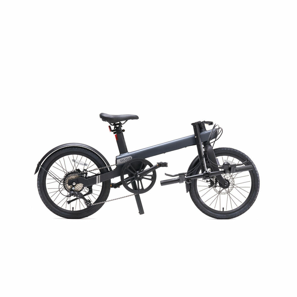 Black folding bicycle on a white background