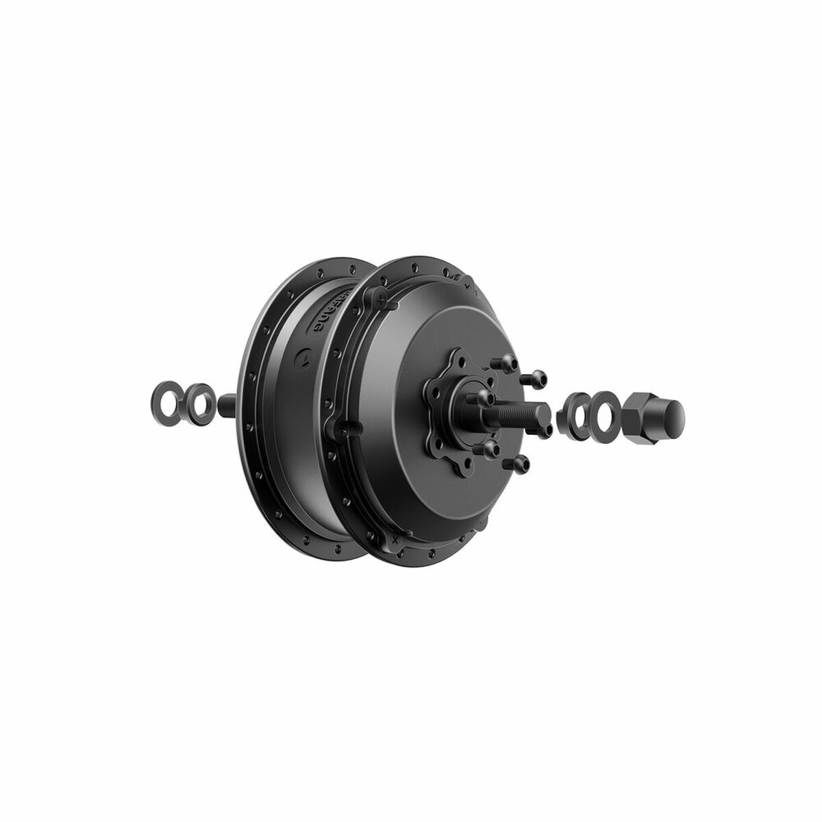 Black mechanical component on a white background