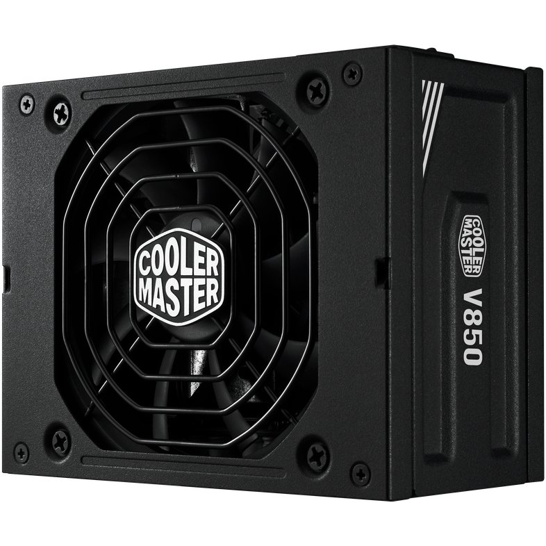Cooler Master V850 power supply unit with fan on a white background