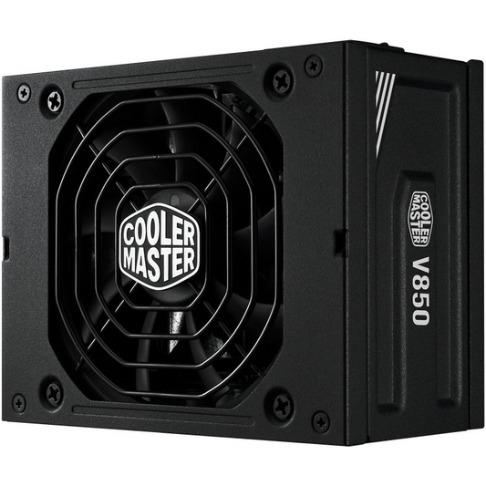 Cooler Master V850 power supply unit with fan on a white background