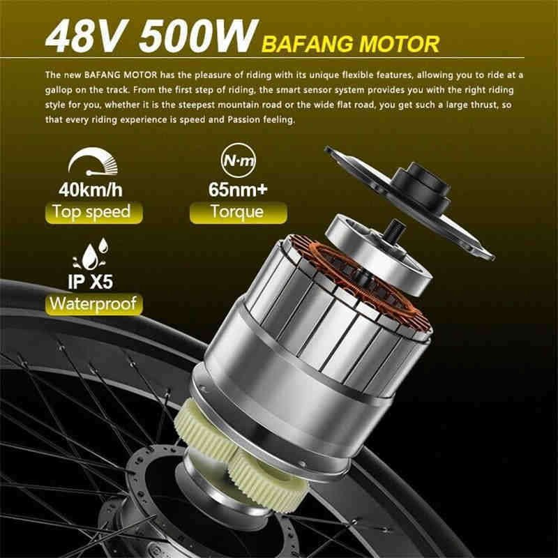 Bafang motor with specifications on a dark background