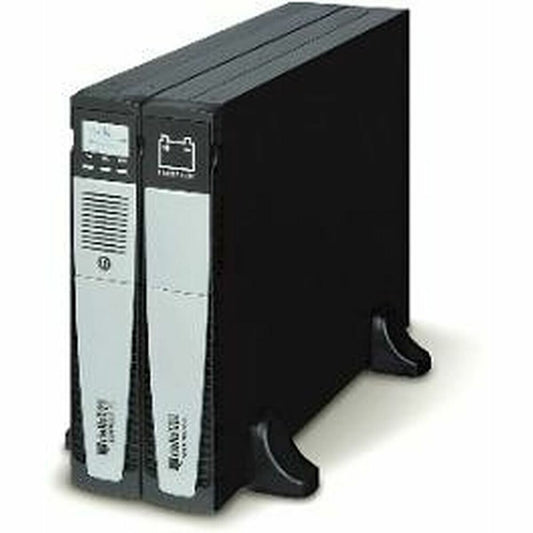 Black and gray uninterruptible power supply (UPS) on a white background