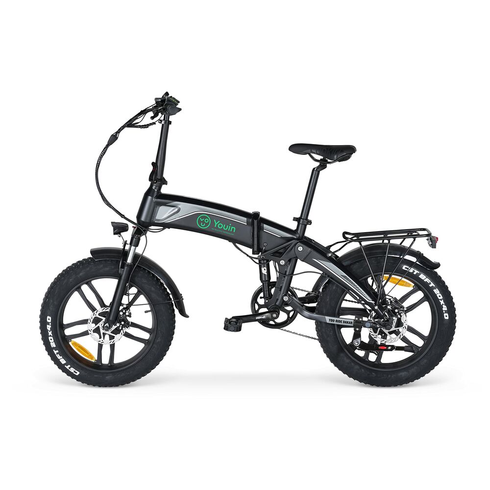 Black electric bike with 'Youin' branding on a white background