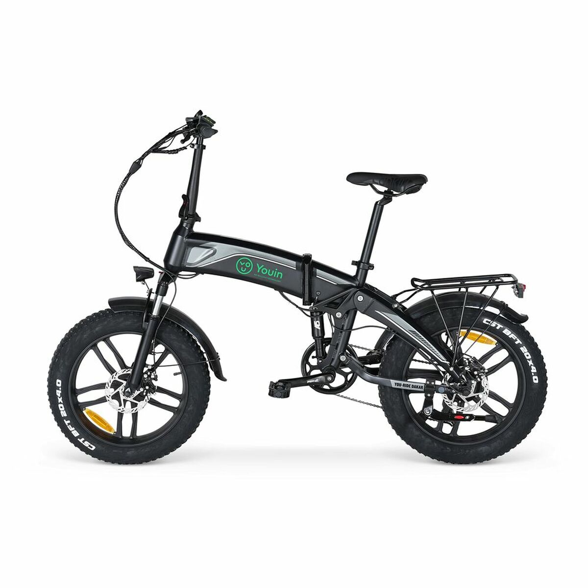 Black electric bike with 'Youin' branding on a white background