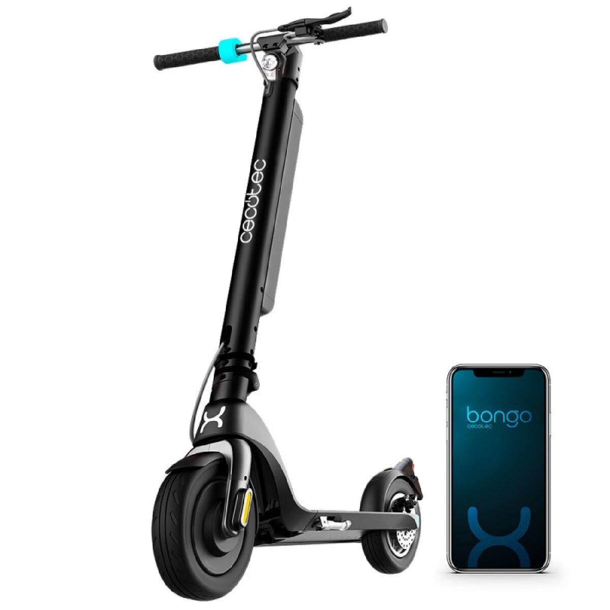 E-Scooter with cellphone in a white background Axis-Dynamics
