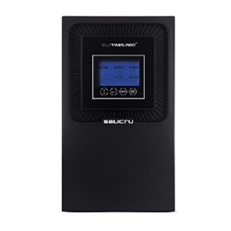 Black electronic device with digital display on a white background