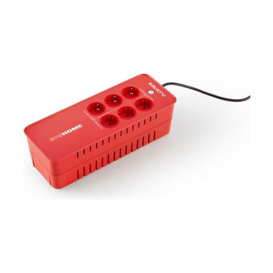A red 3-in-1 UPS power protector and charger by SUNCHE, featuring three European outlets, two USB-A ports, and a black power cord, shown on a white background. computer accessories for sale
