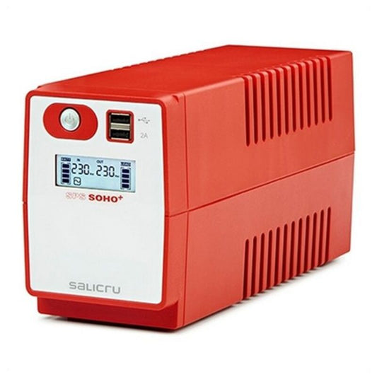 Red and white power supply unit with digital display on a white background