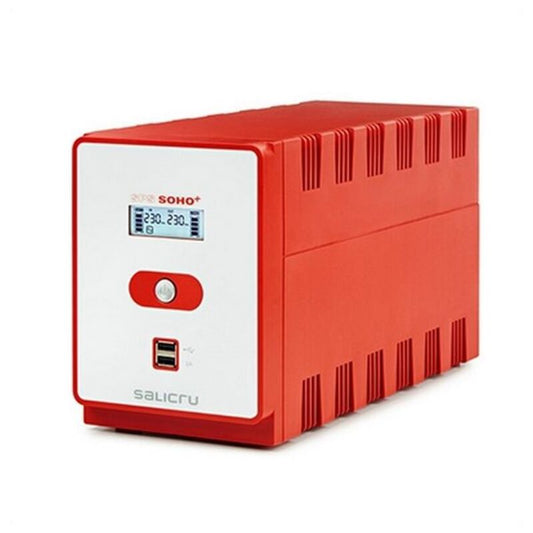Red and white power supply unit with digital display on a white background