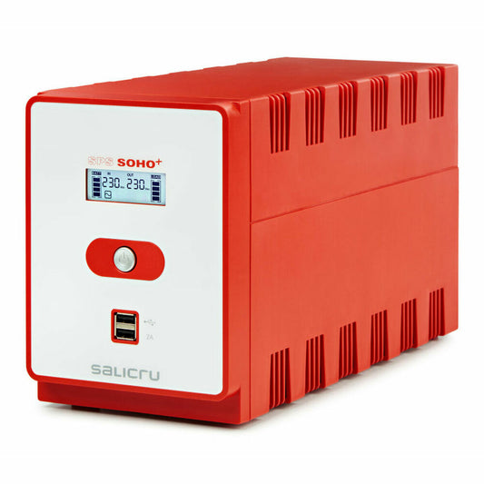 Red and white power supply unit with digital display on a white background