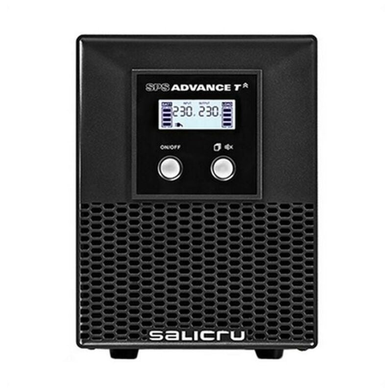 Black power supply unit with digital display and 'salicru' branding on a white background